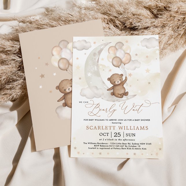 Invitation Baby shower des ballons d'ours de lune neutres sel (Créateur téléchargé)