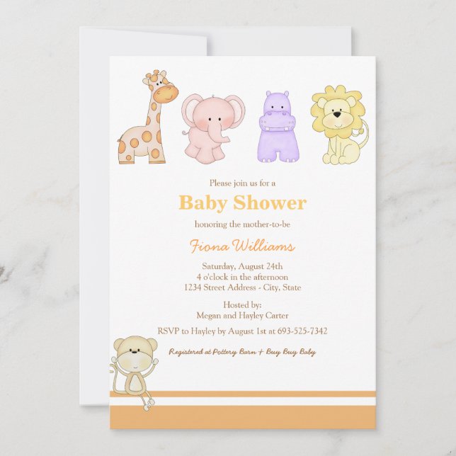 Invitation Baby shower des bébés de la Jungle (Devant)