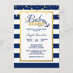 Invitation Baby shower des Blancs Bleus de la Marine d'or Nau