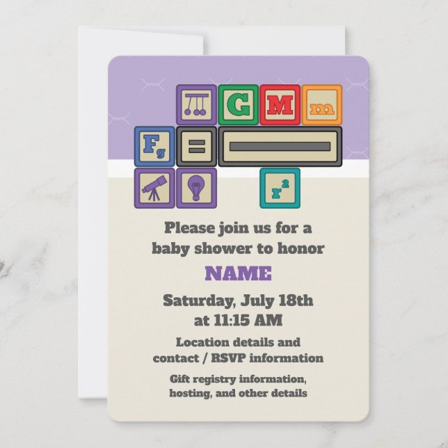 Invitation Baby shower des blocs des futurs physic (Devant)