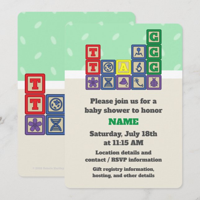Invitation Baby shower des blocs du futur biologis (Devant / Derrière)