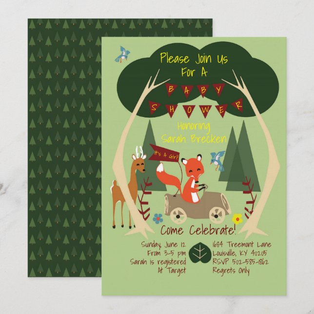 Invitation Baby shower des bois (Devant / Derrière)