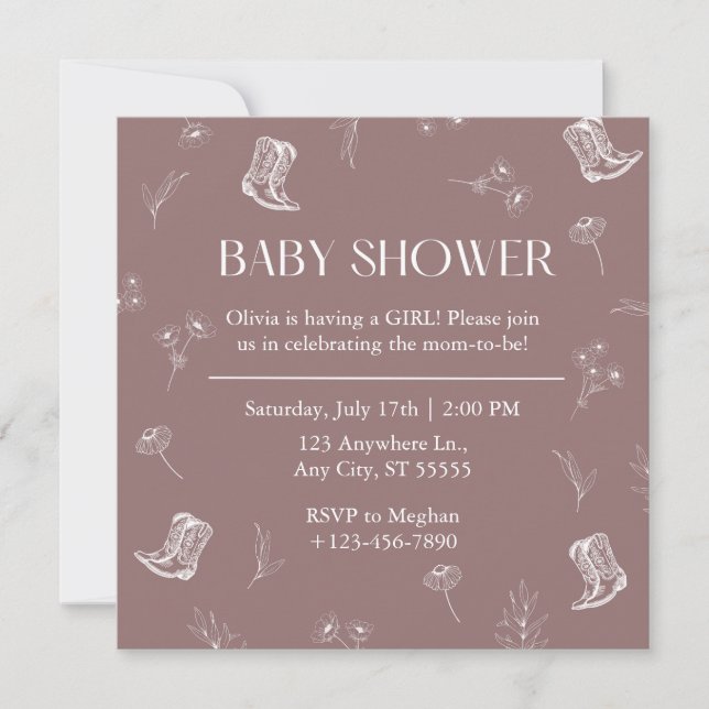 Invitation Baby shower des Bottes Florales (Devant)