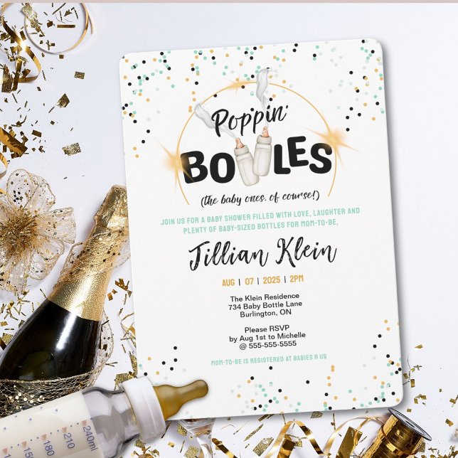Invitation Baby shower des bouteilles de Poppin (Celebrate in style with this fun, hip baby shower invite!)