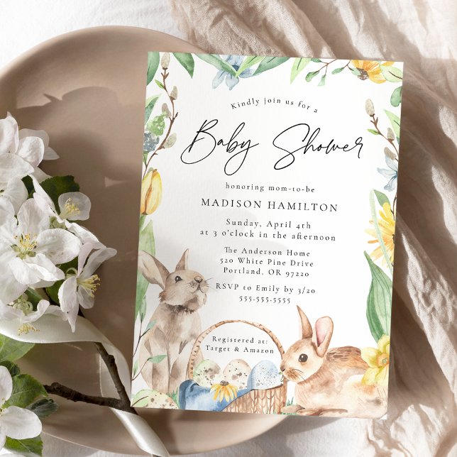 Invitation Baby shower des Bunnies de printemps d'aquarelle (Créateur téléchargé)