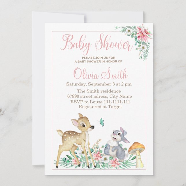 Invitation Baby shower des cerfs et amis (Devant)