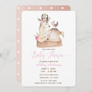 Invitation Baby shower des cerfs et oiseaux de forêt de Woodl