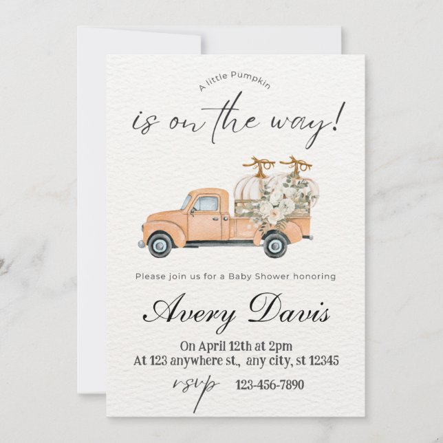 Invitation Baby shower des Citrouilles de la ferme (Devant)