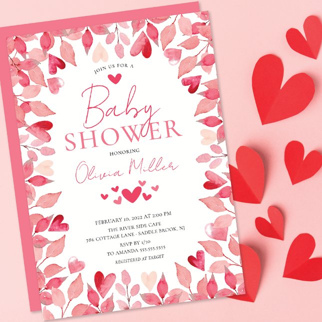 Invitation Baby shower des Coeurs aquarelles (Créateur téléchargé)