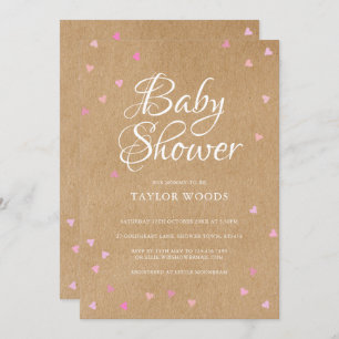 Invitation Baby shower des Coeurs d'Amour Roses / Sprinkle Ru