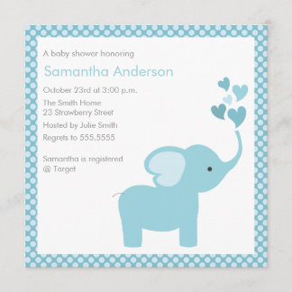 Invitation Baby shower des Coeurs Eléphants - Garç