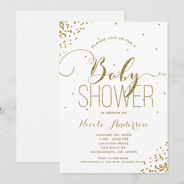 Invitation Baby shower des coins de Parties scintillant de Gl (Devant / Derrière)