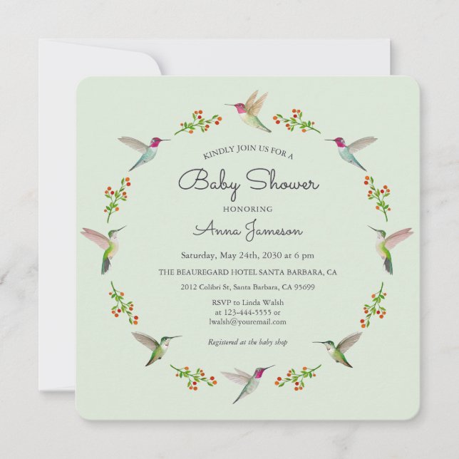 Invitation Baby shower des colibris d'Anna (Devant)