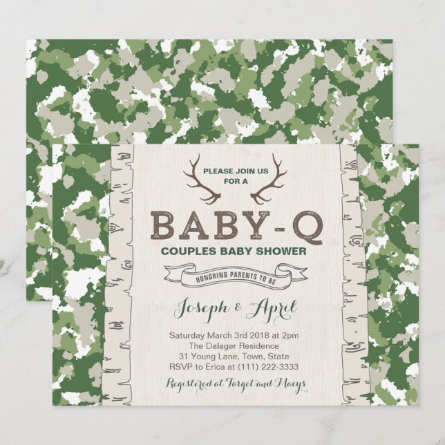 Invitation Baby shower des couples de camo vert de l'armée po (Devant / Derrière)