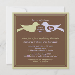 Invitation Baby shower des couples d'oiseaux Lilac et Sage