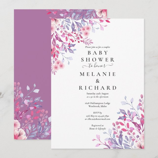 Invitation Baby shower des couples floraux Fleurs sauvages de (Devant / Derrière)