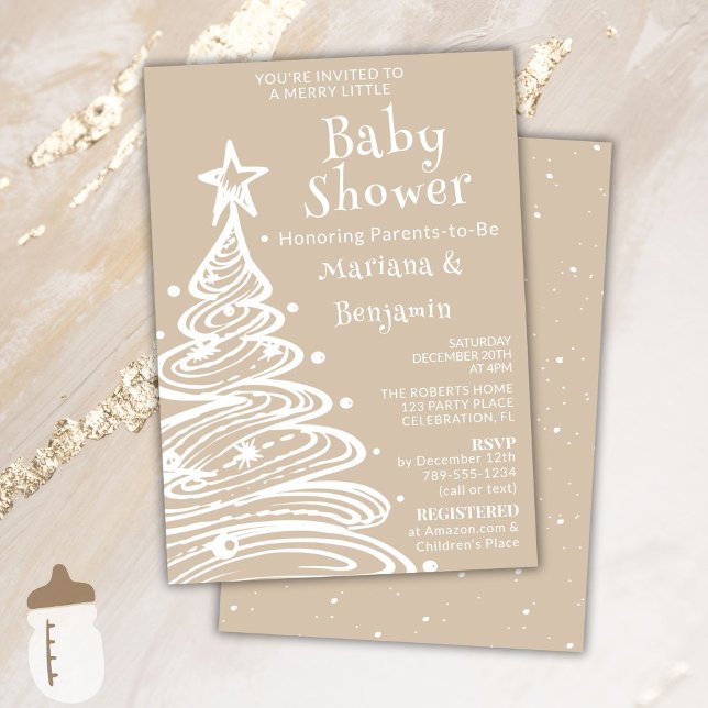 Invitation Baby shower des couples neutres beige de Noël (Créateur téléchargé)