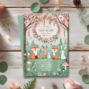 Invitation Baby shower des créatures forestières enchantées