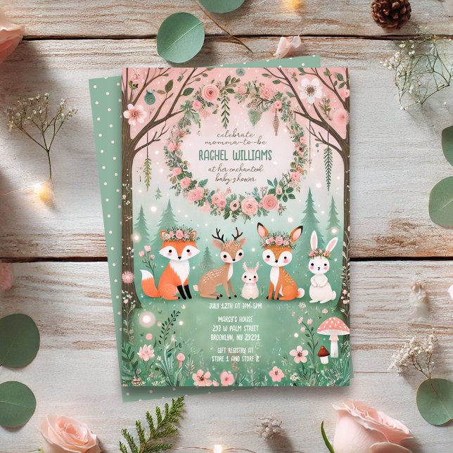 Invitation Baby shower des créatures forestières enchantées (Enchanted Woodland Forest Creatures Baby Shower Invitation
)