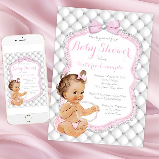Invitation Baby shower des diamants et des perles (Pretty blush pink diamond baby shower invitation. Instant download and printed invitations available)