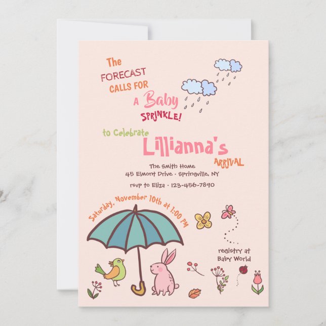 Invitation Baby shower des douches de printemps (Devant)
