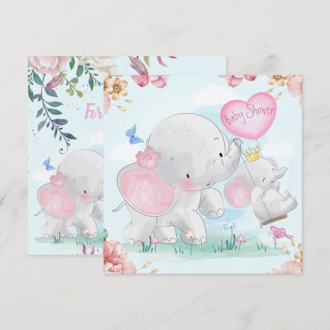 Invitation Baby shower des éléphants (Devant / Derrière)
