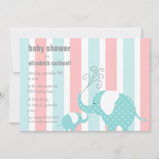 Invitation Baby shower des éléphants - Aqua