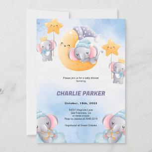 Invitation Baby shower des éléphants endormis