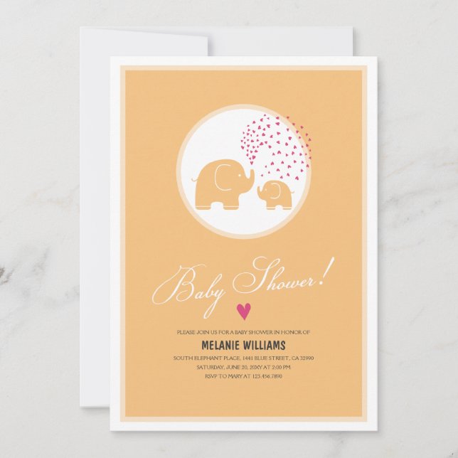 Invitation Baby shower des éléphants orange élégan (Devant)