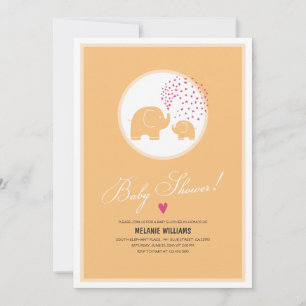 Invitation Baby shower des éléphants orange élégan
