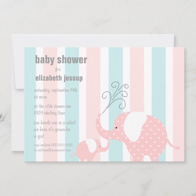 Invitation Baby shower des éléphants - rose (Devant)