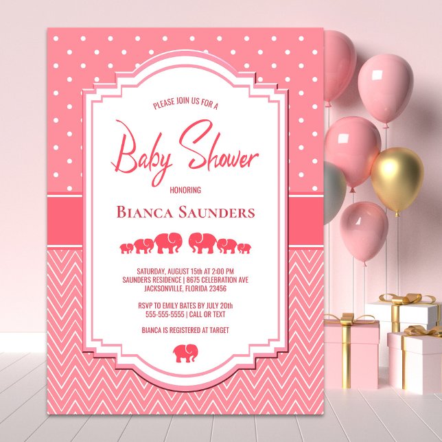Invitation Baby shower des éléphants roses (Créateur téléchargé)