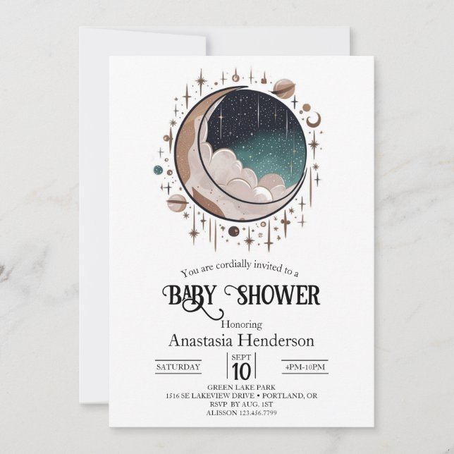 Invitation Baby shower des étoiles célestes de l'espace extér (Devant)