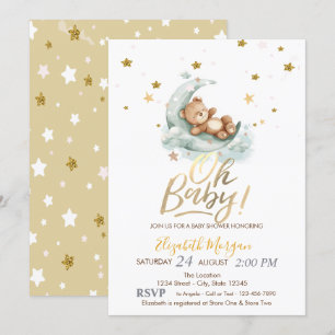 Invitation Baby shower des étoiles de la lune d'ours en peluc
