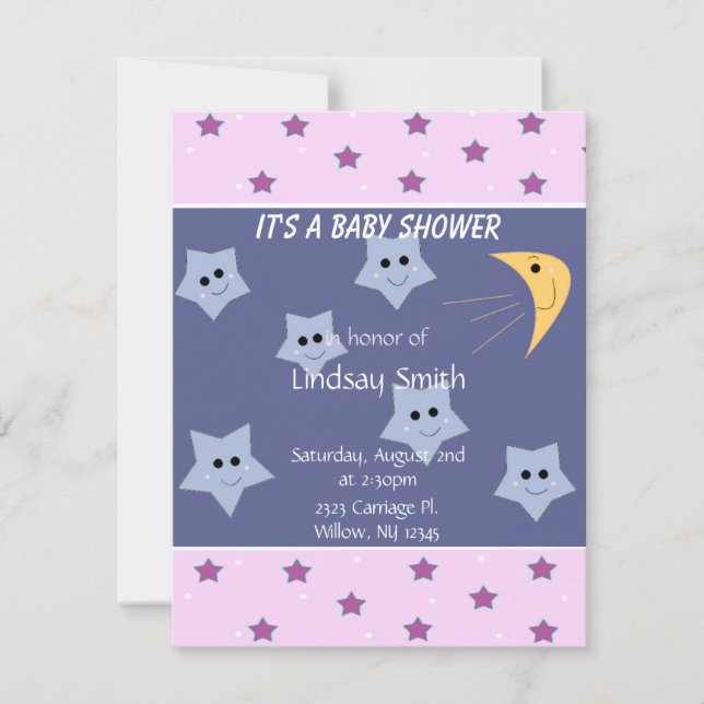 Invitation Baby shower des étoiles et de la lune (Devant)
