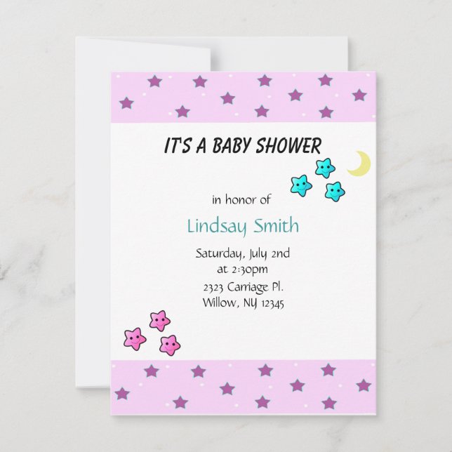 Invitation Baby shower des étoiles et de la lune (Devant)