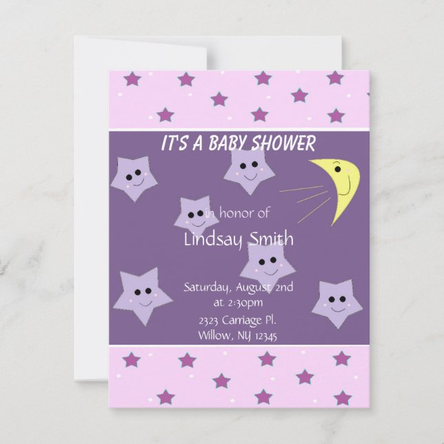 Invitation Baby shower des étoiles et de la lune (Devant)