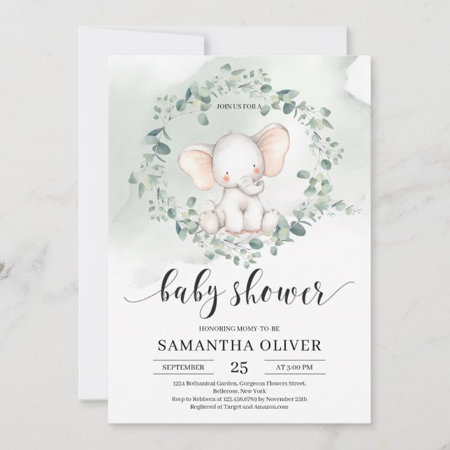 Invitation Baby shower des feuilles de l'eucalyptus vert élép (Devant)