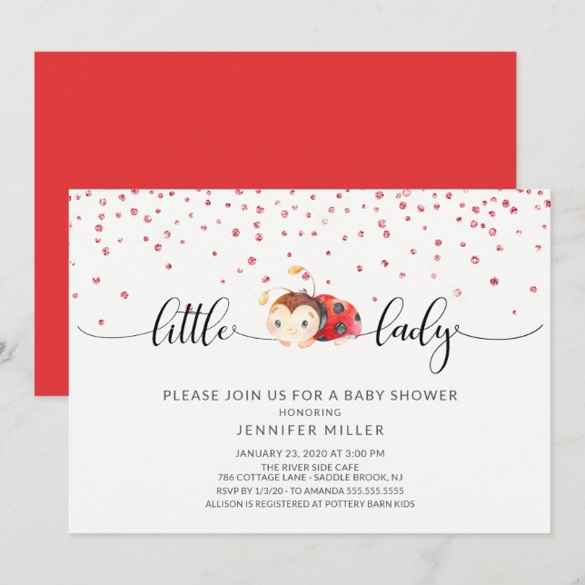 Invitation Baby shower des filles de la petite dame Ladybug (Devant / Derrière)