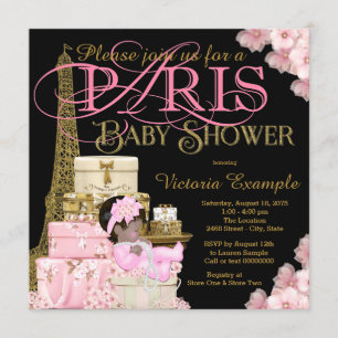 Invitation Baby shower des filles de Paris, noir et or rose