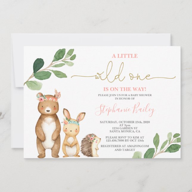 Invitation Baby shower des filles de Woodland (Devant)