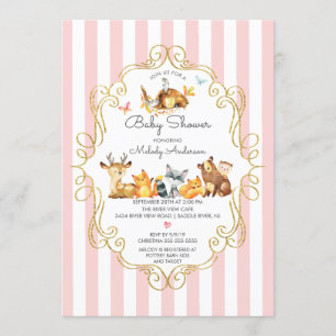 Invitation Baby shower des filles des animaux de bois