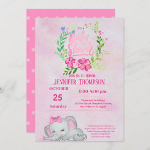 Invitation Baby shower des filles rose éléphant