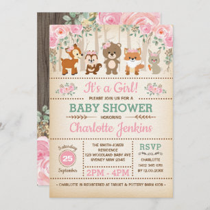 Invitation Baby shower des fleurs blanches de forêt rustique
