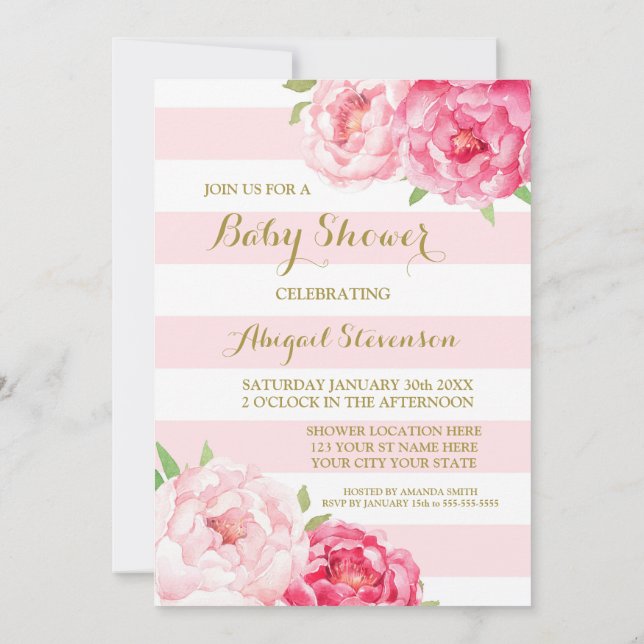 Invitation Baby shower des fleurs d'aquarelle rose (Dos)