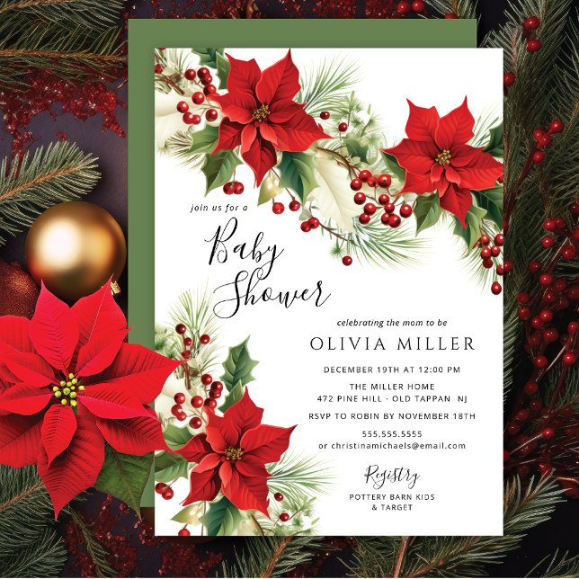Invitation Baby shower des fleurs de Noël Poinsettia (Créateur téléchargé)