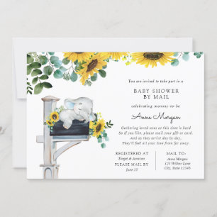 Invitation Baby shower des fleurs de soleil d'éléphant par co