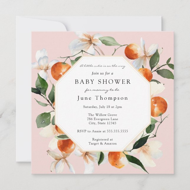 Invitation Baby shower des fleurs d'orange et des clémentines (Devant)