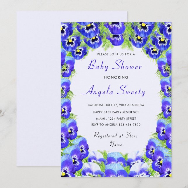 Invitation Baby shower des fleurs violettes (Devant / Derrière)