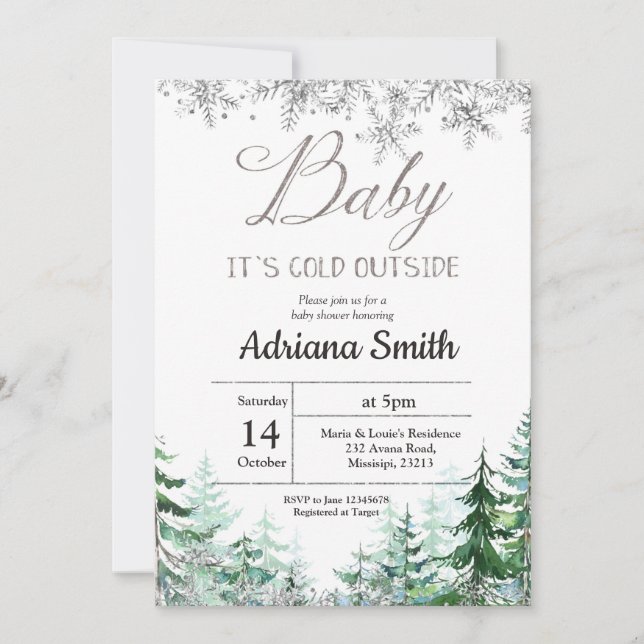 Invitation Baby shower des flocons d'argent de Noël (Devant)